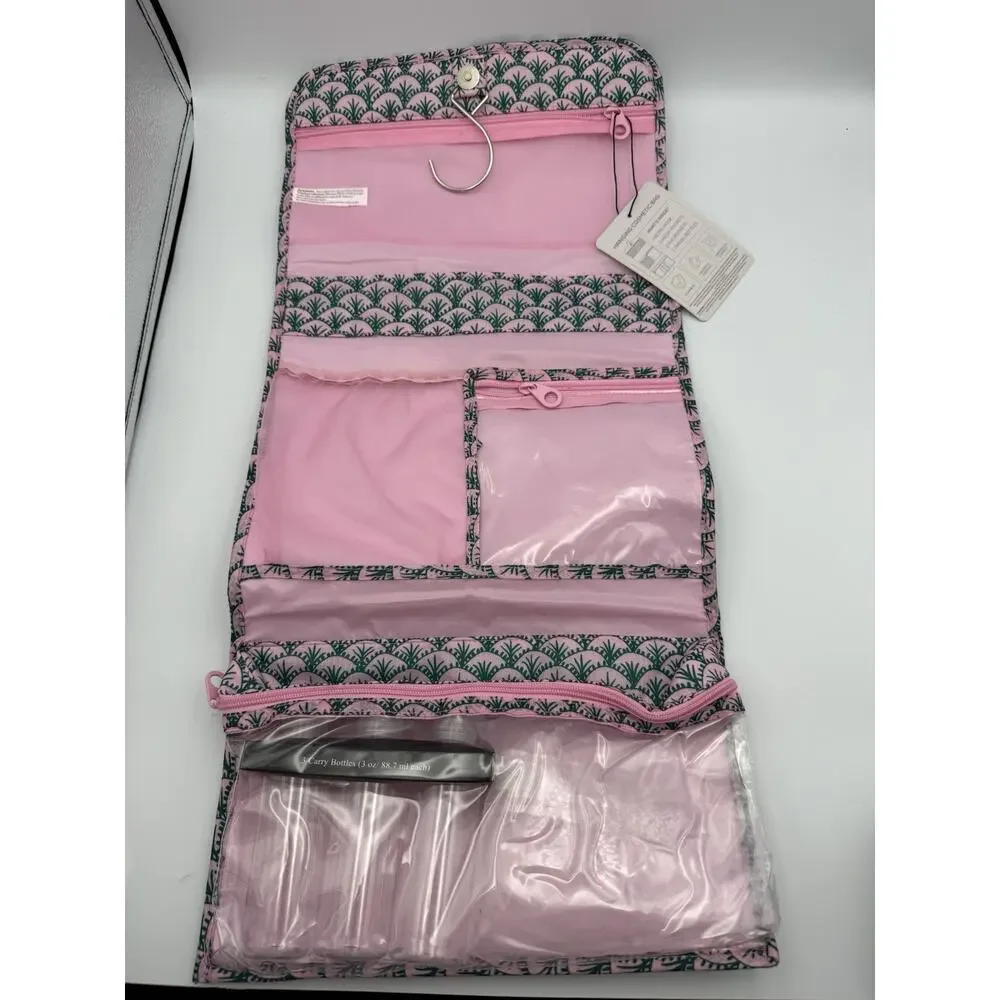 Dwell Studio Pink Floral Hanging Cosmetic Travel Bag Organizer Bottles NWT